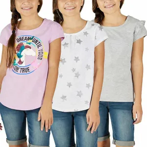 VIGOSS Little Girl's 3 Pack Super Soft Lightweight Short Sleeve T-Shirts