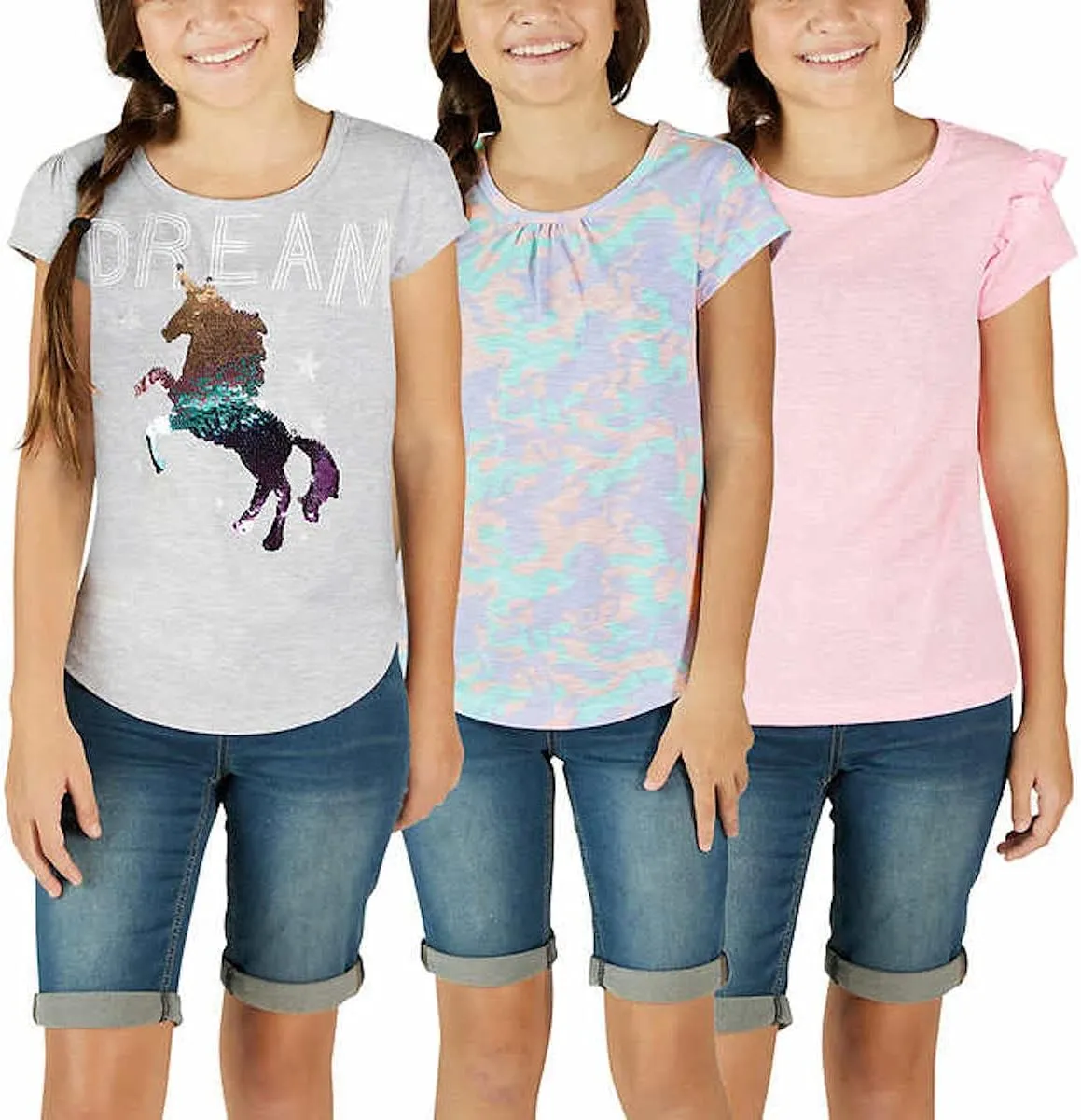 VIGOSS Little Girl's 3 Pack Super Soft Lightweight Short Sleeve T-Shirts
