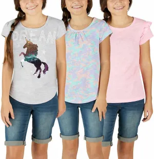 VIGOSS Little Girl's 3 Pack Super Soft Lightweight Short Sleeve T-Shirts