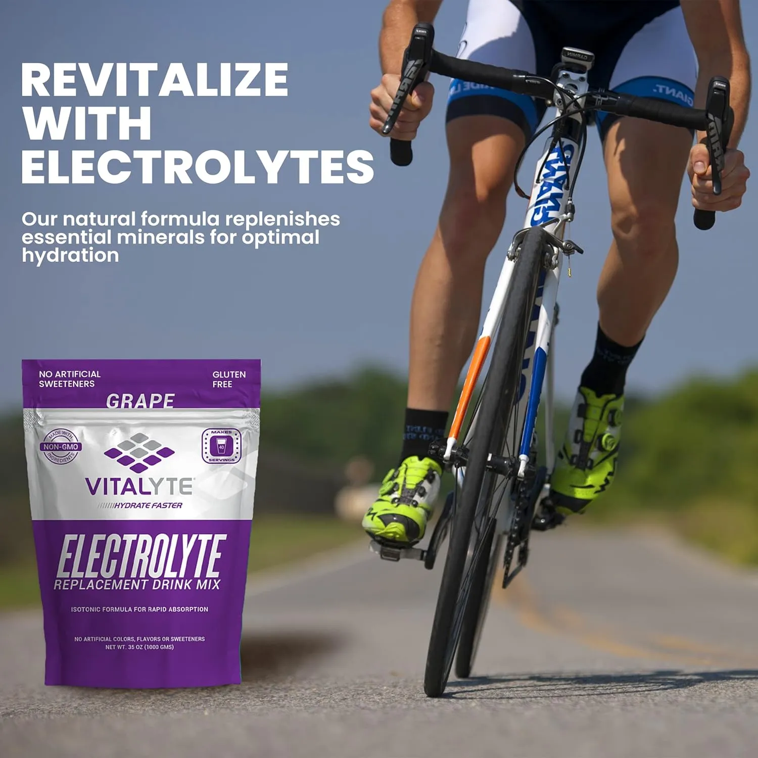 Vitalyte Electrolyte Powder Drink Mix, Isotonic Electrolyte Hydration Mix, Gluten Free Post Workout Powder Mix, Pack of 2, 35 oz. Each, Grape Flavor