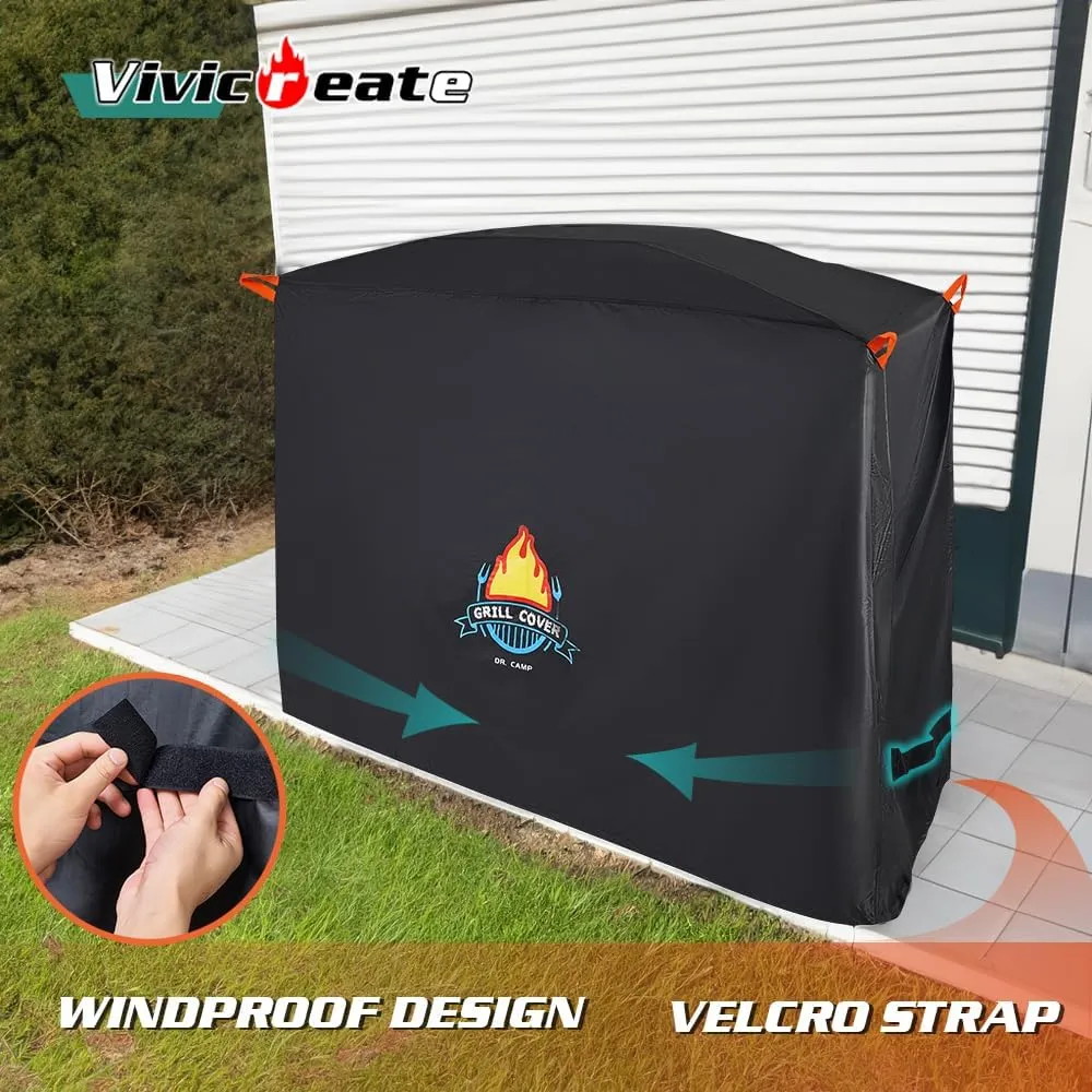 Vivicreate Waterproof BBQ Grill Cover 72 Inch Heavy Duty 600D Fabric Outdoor Barbecue Cover Weatherproof UV Protection Windproof Fits Weber Char-Broil Nexgrill Traeger Smoker Parrilla cubierta