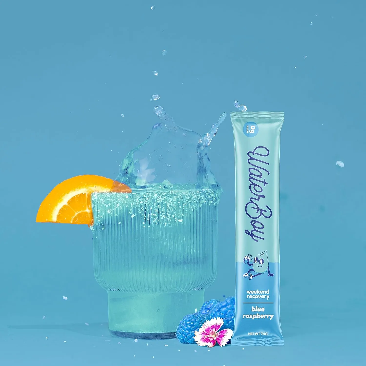Waterboy Weekend Recovery | 3,200mg Electrolyte Powder Packets | Ginger   L-Theanine   Vitamins | No Sugar, All Natural, Gluten Free | 24 Drink Stick Mixes (Blue Raspberry)