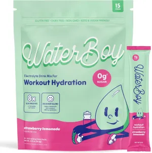 Waterboy Workout Hydration | 2,960mg Sugar Free Electrolyte Powder Packets | L-Glutamine   Vitamins | No Sugar, All Natural, Gluten Free | 15 Drink Stick Mixes (Strawberry Lemonade)