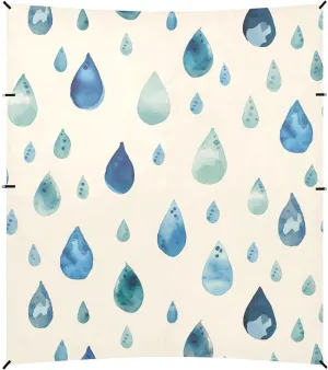 Watercolor Cute Raindrops Blue Foldable Beach Canopy UPF50 Easy Setup Portable Sun Shelter with Sand Shovel, Sandbags for Family Travel