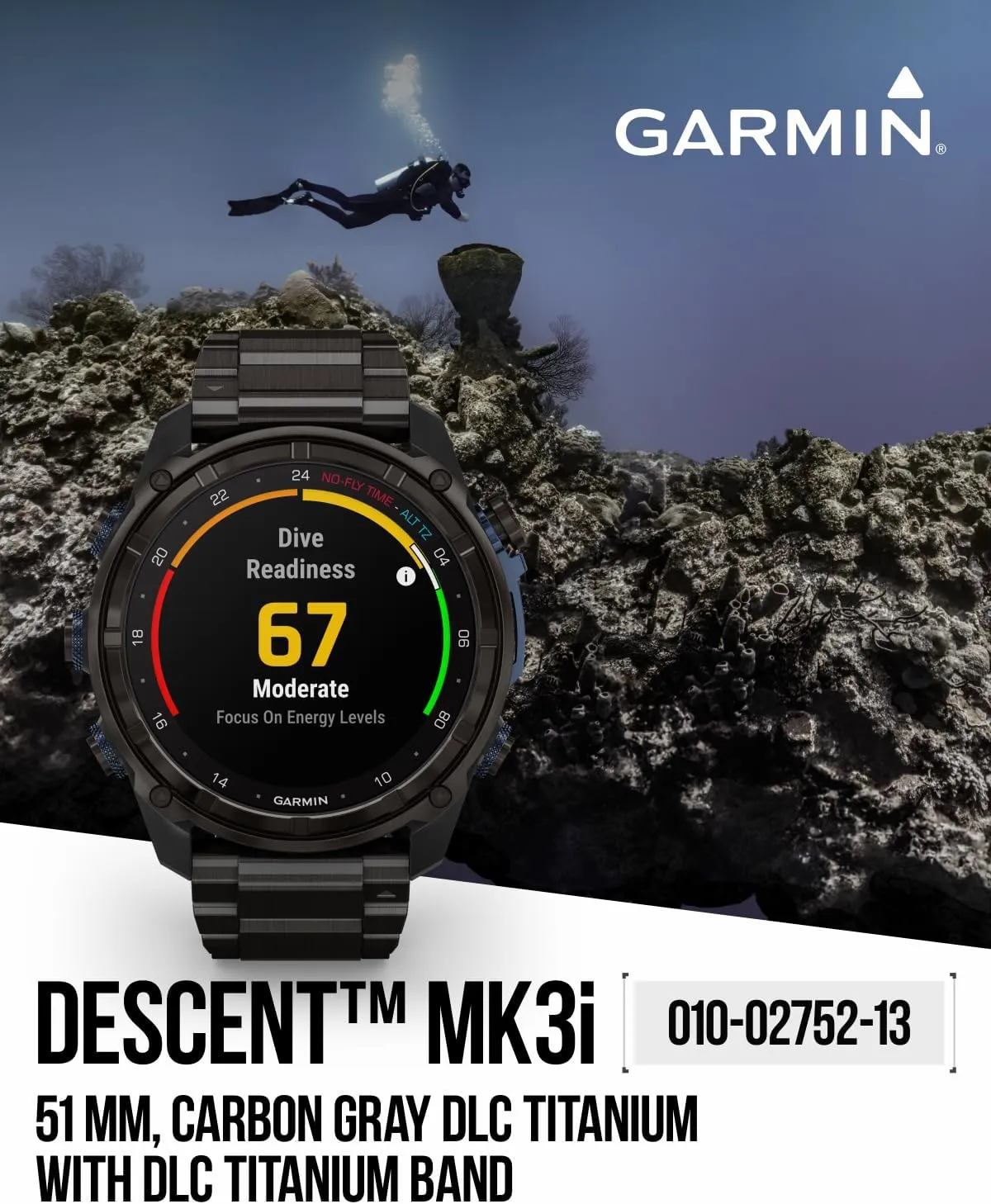 Wearable4U - Garmin Descent Mk3 & Mk3i 51 mm & 43 mm, Titanium Dive Computer - Extra-Long Strap | Up to 25 Days Battery Life, AMOLED Display, GPS Smartwatch & Gift Bundle (010-02752-13)