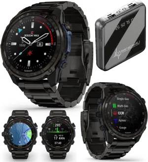 Wearable4U - Garmin Descent Mk3 & Mk3i 51 mm & 43 mm, Titanium Dive Computer - Extra-Long Strap | Up to 25 Days Battery Life, AMOLED Display, GPS Smartwatch & Gift Bundle (010-02752-13)