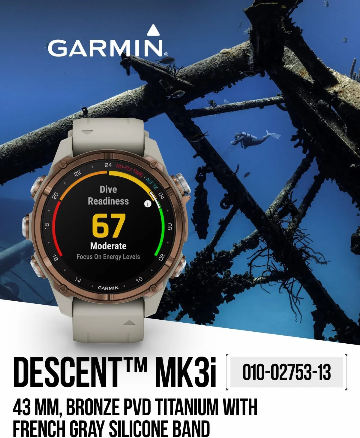 Wearable4U - Garmin Descent Mk3 & Mk3I 51 MM & 43 mm, Titanium Dive Computer - Extra-Long Strap | Up to 25 Days Battery Life, AMOLED Display, Multi-Band GPS Smartwatch & Gift Bundle (010-02753-13)