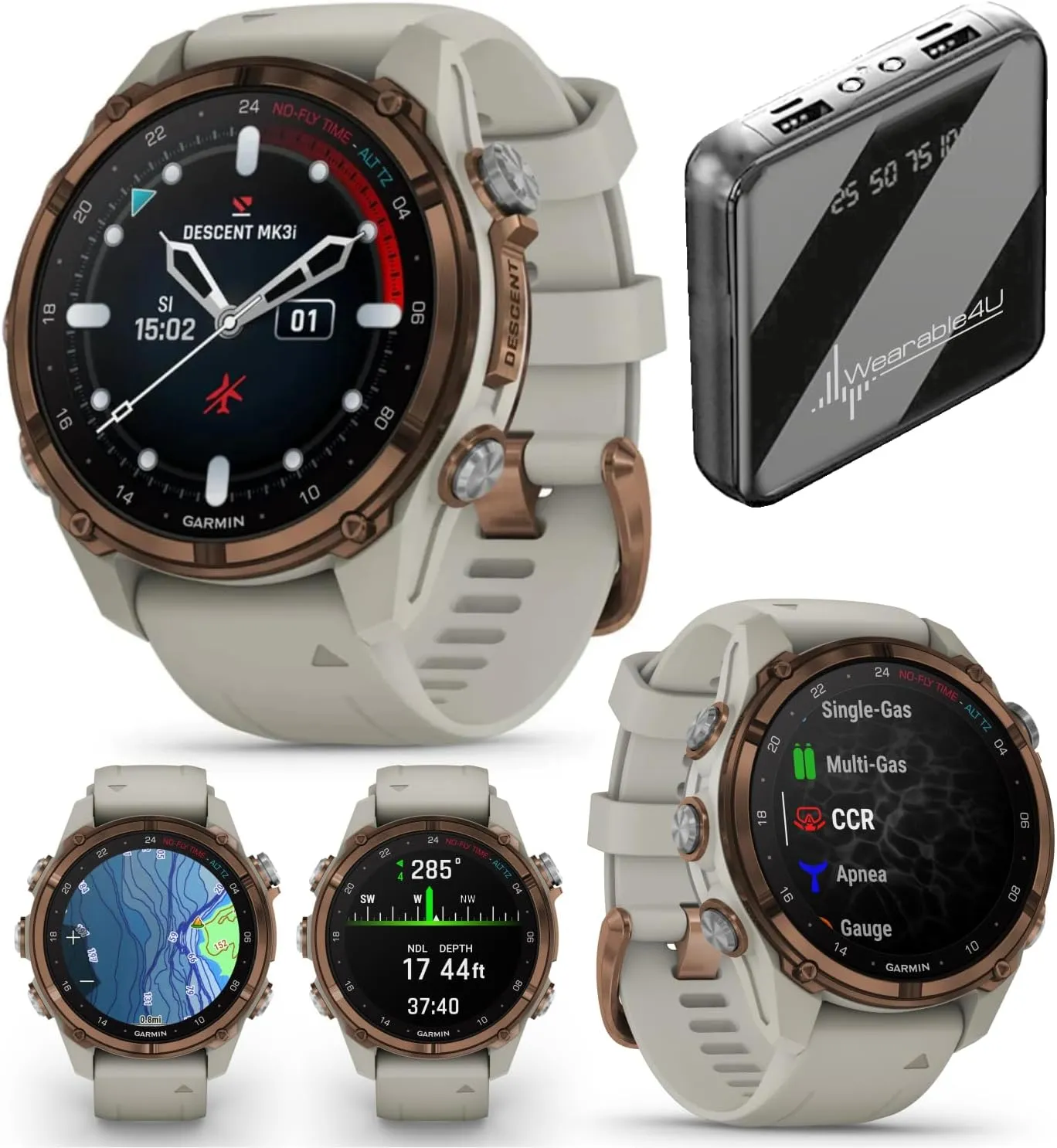 Wearable4U - Garmin Descent Mk3 & Mk3I 51 MM & 43 mm, Titanium Dive Computer - Extra-Long Strap | Up to 25 Days Battery Life, AMOLED Display, Multi-Band GPS Smartwatch & Gift Bundle (010-02753-13)