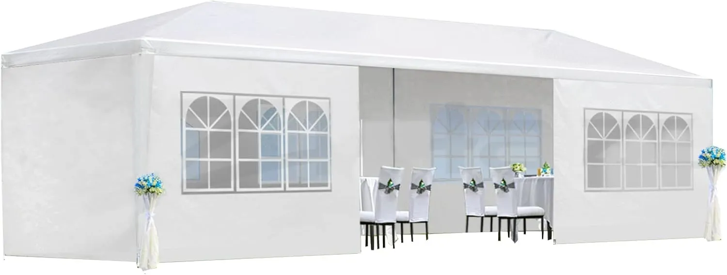 Wedding Party Canopy Tent Outdoor Gazebo with Removable Sidewalls (White 10x30'' 8 Removable Sidewalls)