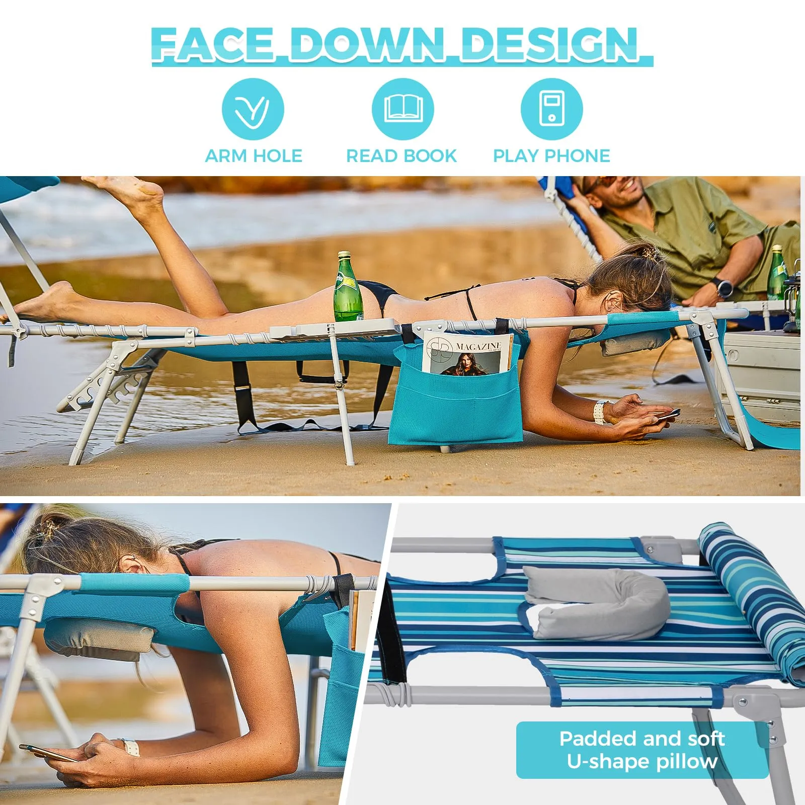 WEJOY Premium Adjustable Beach Lounge Chair Sun Loungers
