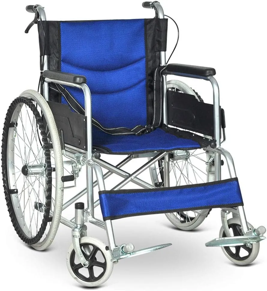 Wheelchairs Folding Wheelchair Lightweight Folding Elderly Trolley with Seated Toilet Chair with Wheeled Armrests Seat Wheelchair and Brakes,Blue