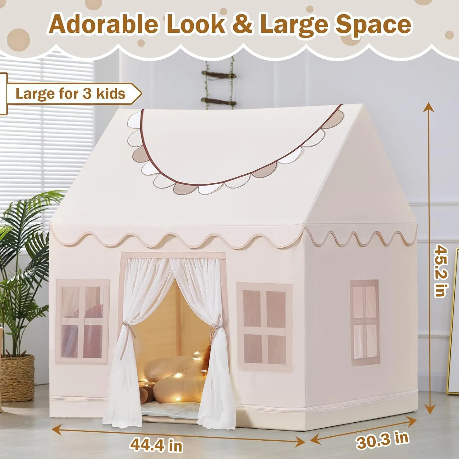 Wilwolfer Play Tent for Kids with Star Lights & Banners, Kids Tent Indoor for Toddler, Indoor Plyahouse for Playroom Furniture, Gift Toys for Boys & Girls