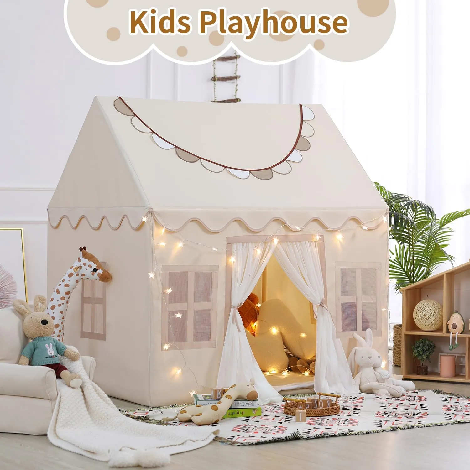 Wilwolfer Play Tent for Kids with Star Lights & Banners, Kids Tent Indoor for Toddler, Indoor Plyahouse for Playroom Furniture, Gift Toys for Boys & Girls
