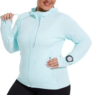 Womens Plus Size Lightweight Sun Protection Jacket SPF Hoodie UPF 50  Full Zip Cooling Summer with Thumb Hole