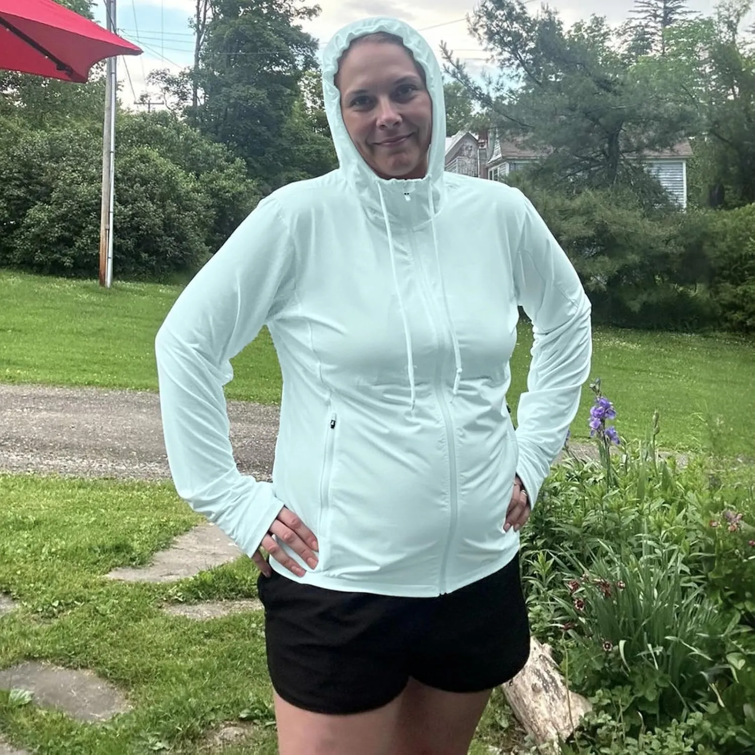 Womens Plus Size Lightweight Sun Protection Jacket SPF Hoodie UPF 50  Full Zip Cooling Summer with Thumb Hole