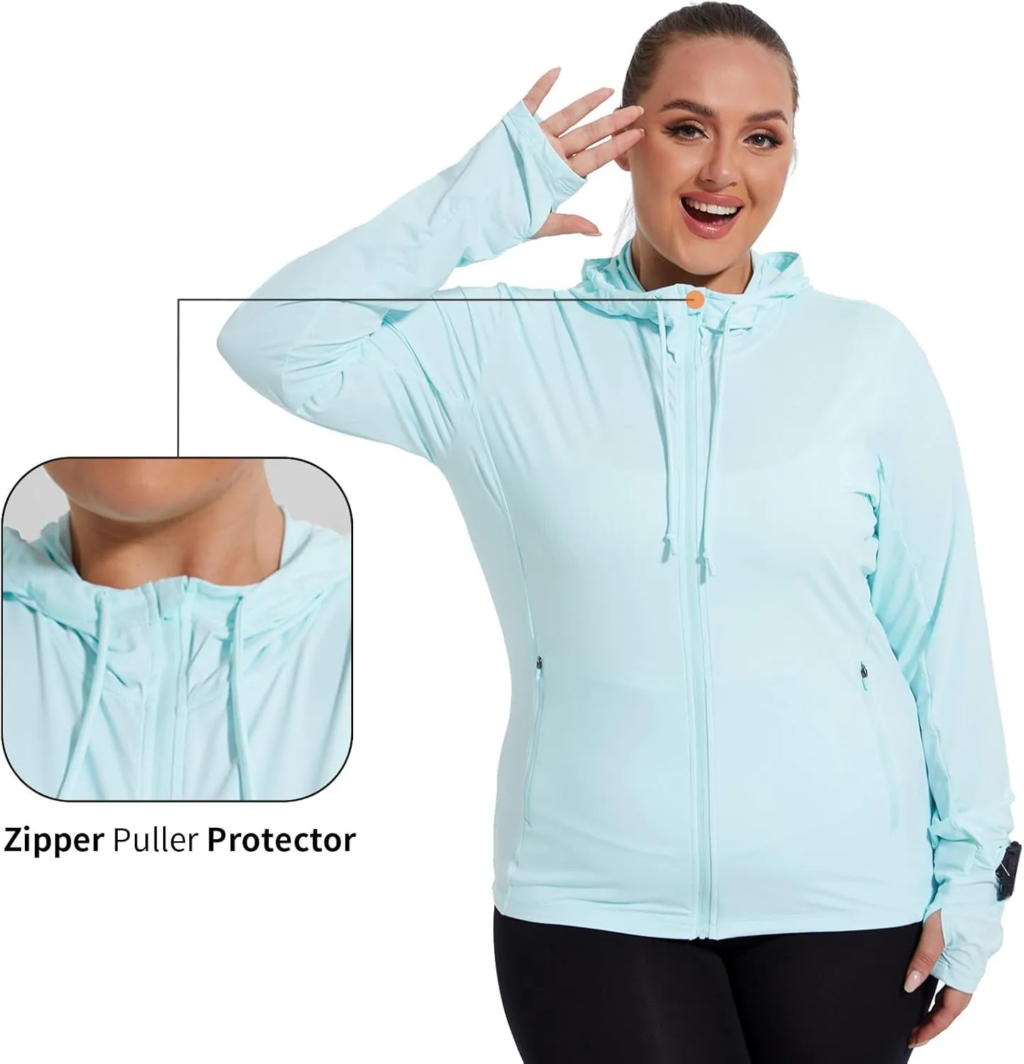 Womens Plus Size Lightweight Sun Protection Jacket SPF Hoodie UPF 50  Full Zip Cooling Summer with Thumb Hole