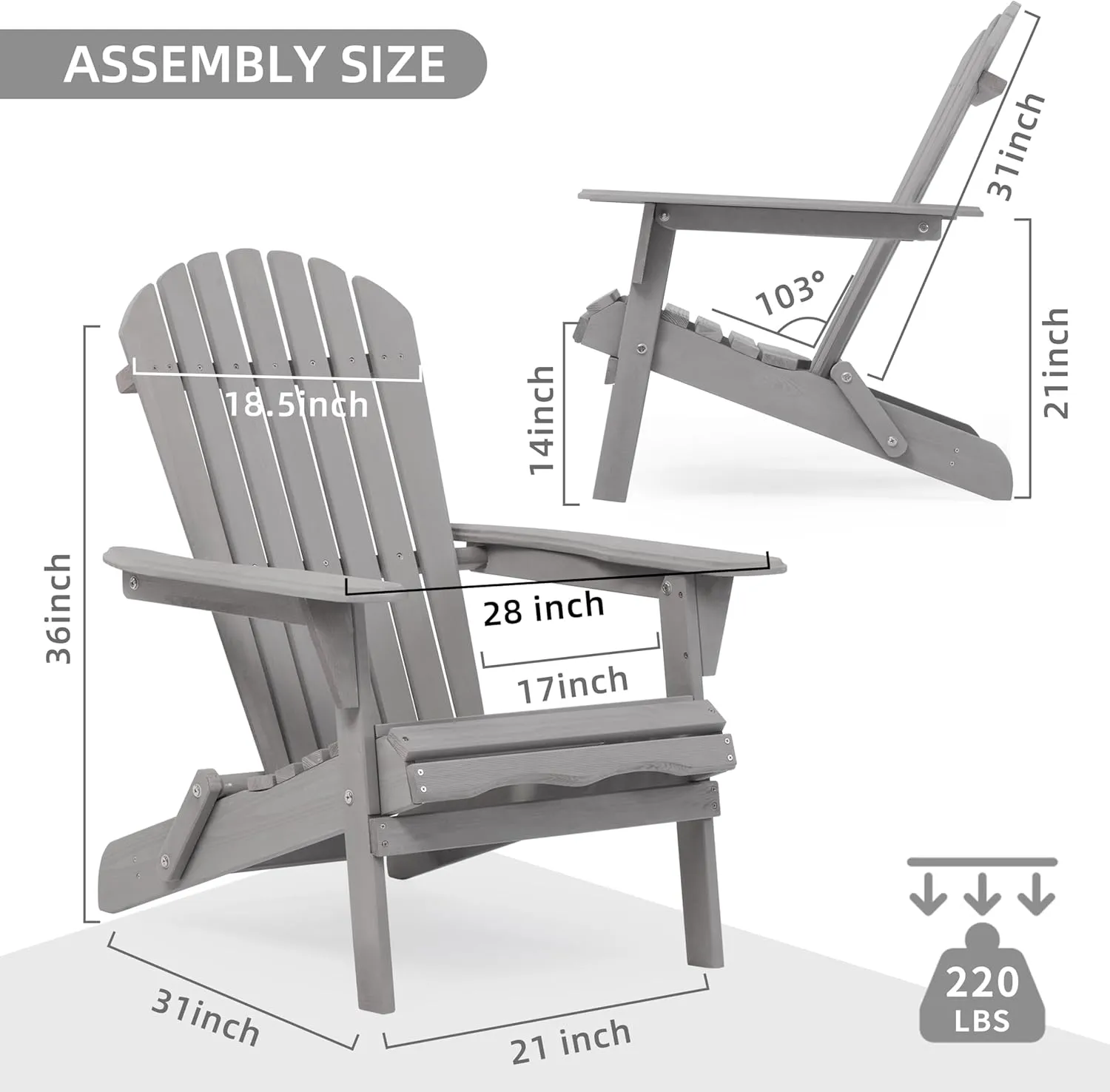 Wooden Folding Adirondack Chair, Half Pre-Assembled Wood Patio Lounge Chair for Outdoor Garden Backyard Porch Pool Deck Firepit