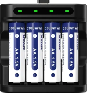 XTAR L4 4pack 1.5V Li-ion Battery AA Batteries with Charger (L4 4 * 1.5V 3300mWh AA)