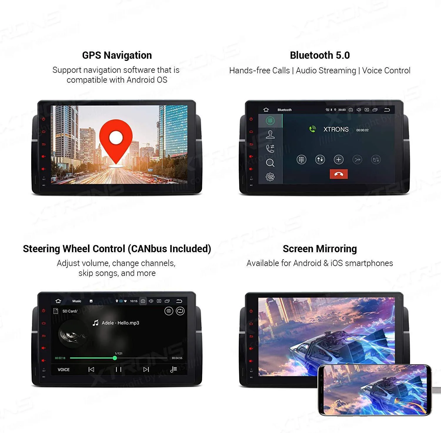 XTRONS 9 Inch Android 9.0 Car Stereo Radio Player Octa Core 4G RAM 64G ROM GPS Navigation Multi-Touch Screen Head Unit Supports Screen Mirroring WiFi OBD2 DVR TPMS for BMW E46 3er M3 Rover75 MG ZT