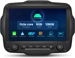 XTRONS Android 14 Car Stereo for Jeep Renegade, Octa Core 6 128GB Car Radio, 9 Inch QLED Touch Screen GPS Navigation Bluetooth Head Unit Built-in DSP Support 4G LTE Wireless CarPlay Android Auto