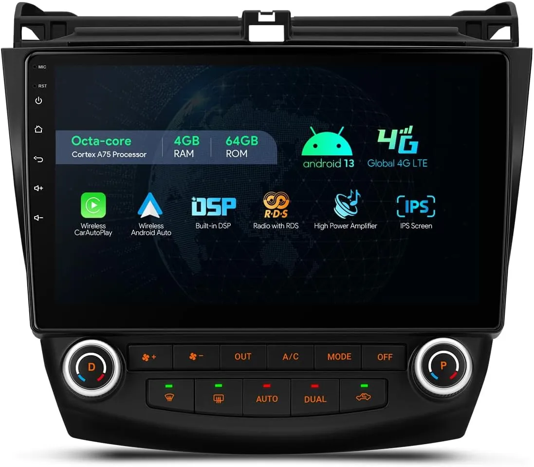 XTRONS Car Stereo for 2003 2004 2005 2006 2007 Honda Accord, Android 13 Octa Core 4GB 64GB Car Radio, 10.1 Inch IPS Touch Screen GPS Navigation for Car Head Unit Built-in 4G DSP Car Play Android Auto…