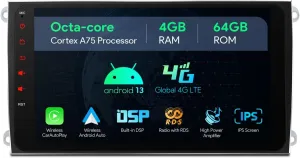 XTRONS Car Stereo for Porsche Cayenne with Optical Fiber Decoder, Android 13 Octa Core 4GB 64GB Car Radio, 9 Inch IPS Touch Screen GPS Navigation for Car Bluetooth Head Unit DSP Car Play Android Auto