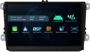 XTRONS Car Stereo for VW Volkswagen EOS Golf, Android 13 Octa Core 4GB 64GB Car Radio, 9” IPS Touch Screen GPS Navigation for Car Bluetooth Head Unit, Built-in DSP Car Play Android Auto Support 4G LTE