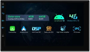 XTRONS Double Din Car Stereo, Android 13 Octa Core 4G RAM 64G ROM Car Radio Player, 7 Inch IPS Touch Screen GPS Navigation Car Head Unit Built-in DSP Car Play Android Auto Support 4G LTE