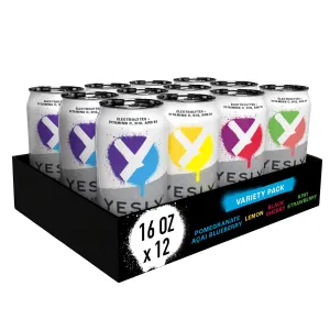Yesly Functional Water, Variety Pack, Naturally Flavored Still Water with Electrolytes, Magnesium, Potassium, Vitamin C, B6 & B12, Zero Sugar, No Artificial Sweeteners, 16 Fl Oz Cans, 12 Pack
