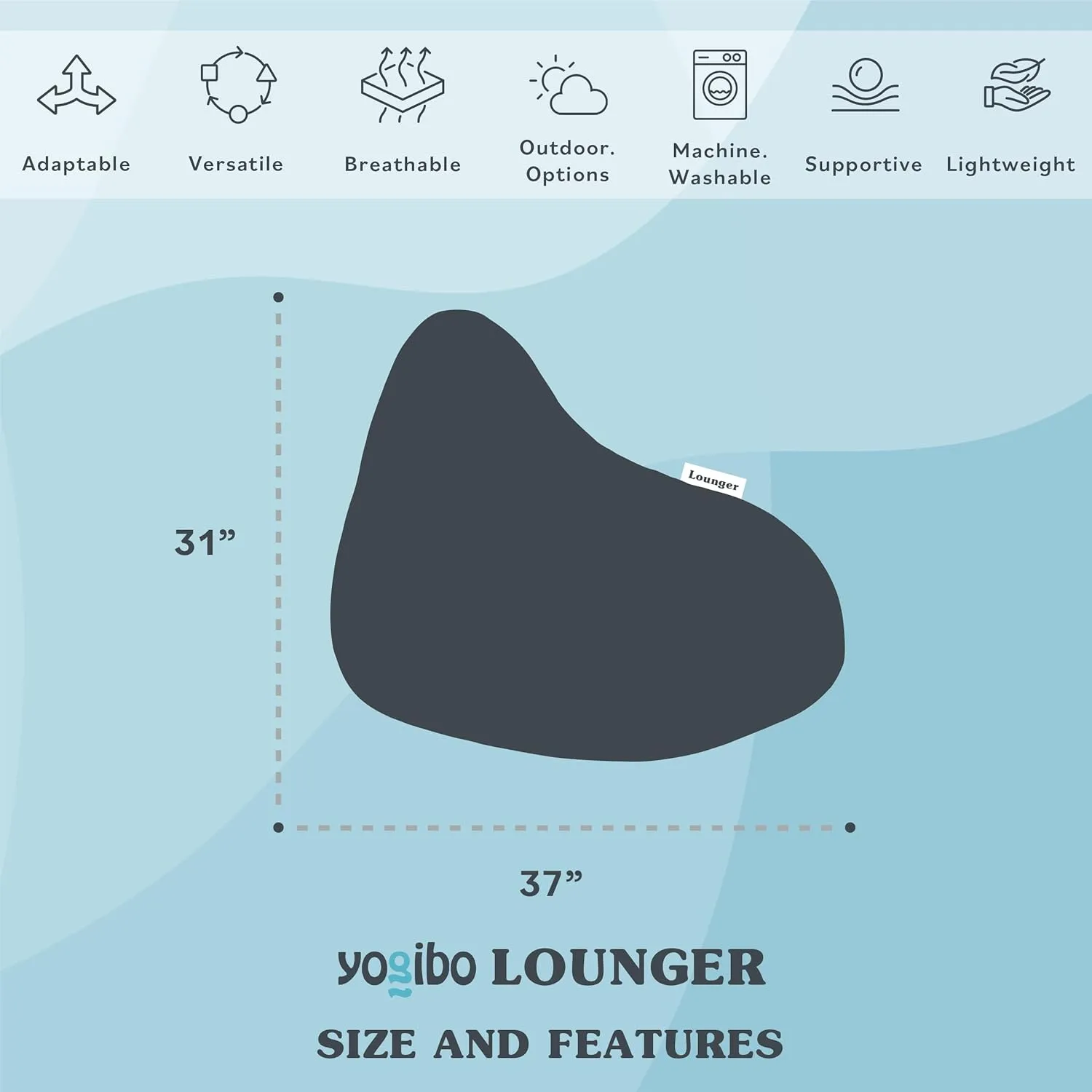 Yogibo Lounger Small Bean Bag Lounge Chair for Adults, Kids and Teens, Soft, Plush, Comfy, Sensory, Gaming Beanbag, Washable Cover, Coral
