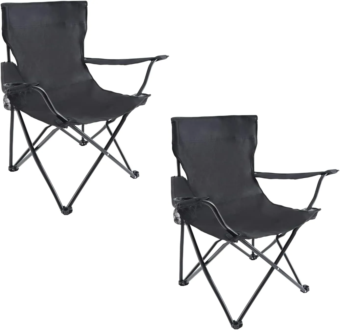 YSSOA Portable Folding Black Camping Chair, 2-Pack