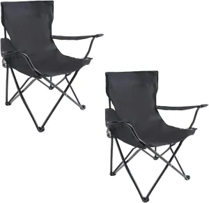 YSSOA Portable Folding Black Camping Chair, 2-Pack