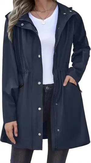 Zeagoo Women Rain Jacket Waterproof Lightweight Long Hooded Raincoat Trench Windbreaker Jacket
