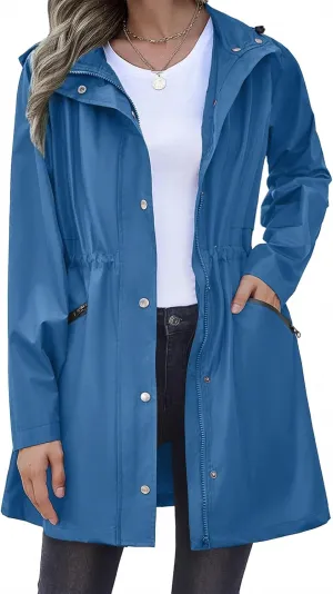 Zeagoo Women Rain Jacket Waterproof Lightweight Long Hooded Raincoat Trench Windbreaker Jacket