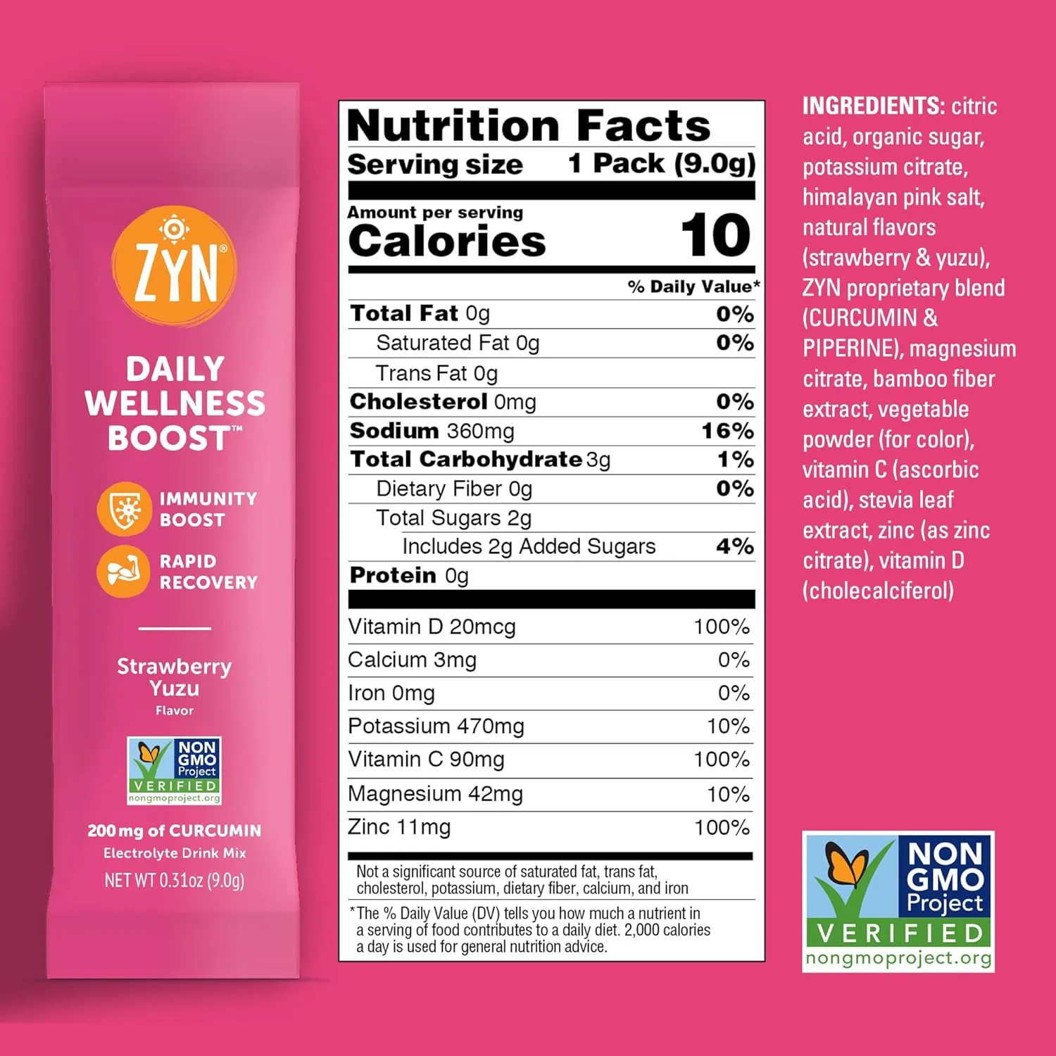 ZYN Electrolyte Drink Mix Hydration Packets, Electrolytes Powder, Hydration Packets w/Turmeric Curcumin, Vitamin C and D, Zinc, Hydrate Electrolyte Powder Packets for Wellness, Variety Pack of 16