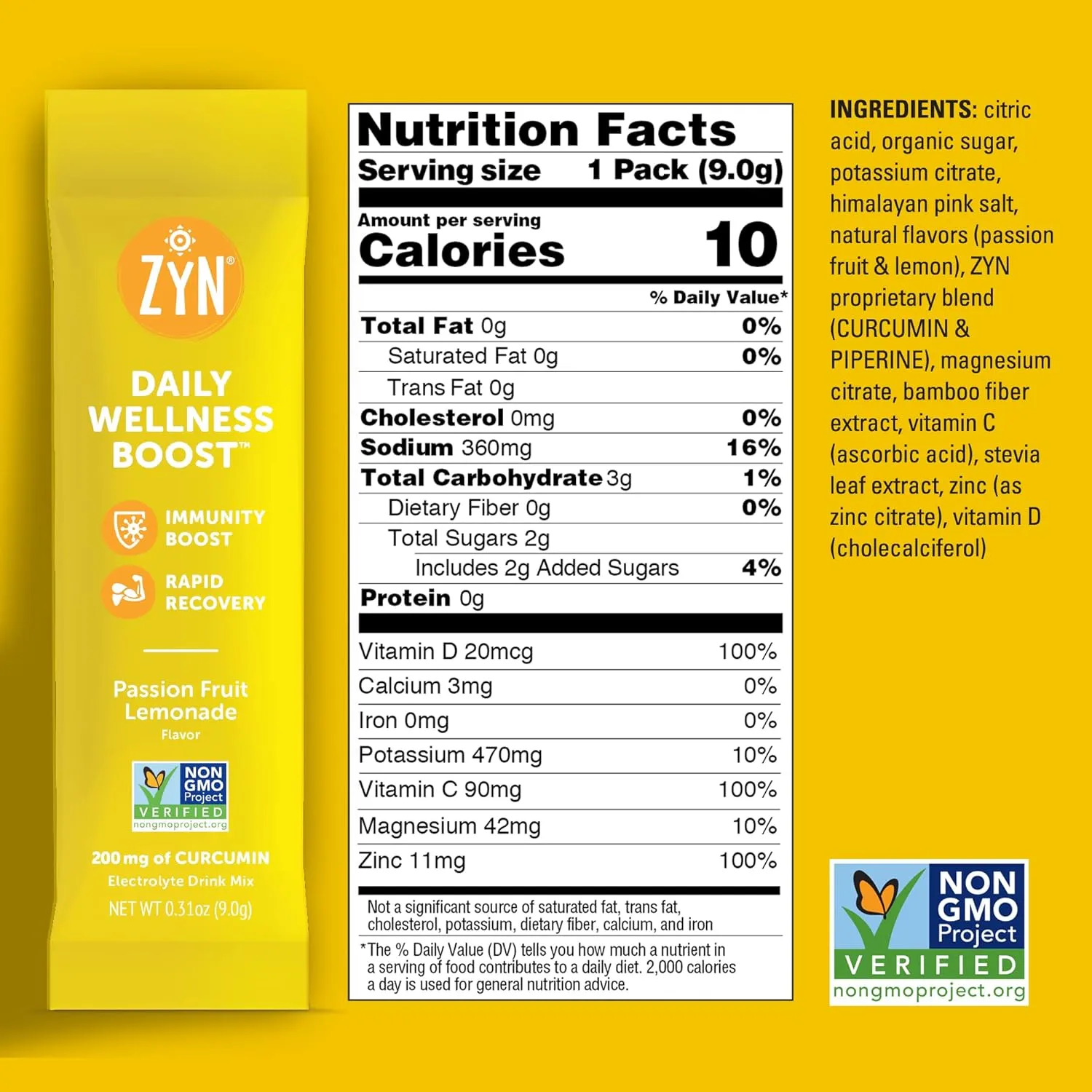 ZYN Electrolyte Drink Mix Hydration Packets, Electrolytes Powder, Hydration Packets w/Turmeric Curcumin, Vitamin C and D, Zinc, Hydrate Electrolyte Powder Packets for Wellness, Variety Pack of 16